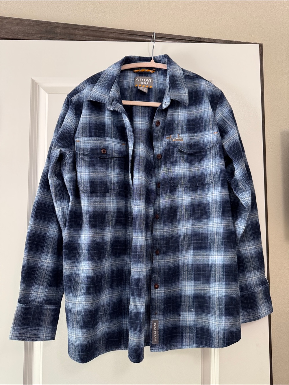Ariat Navy and Light Blue Plaid Flannel Shirt